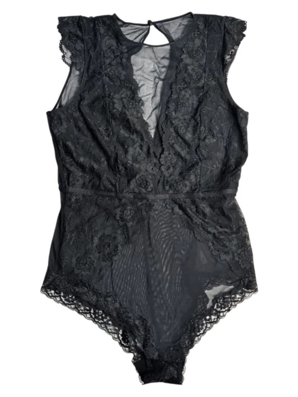 Cider Black Lace Cap-Sleeve Bodysuit